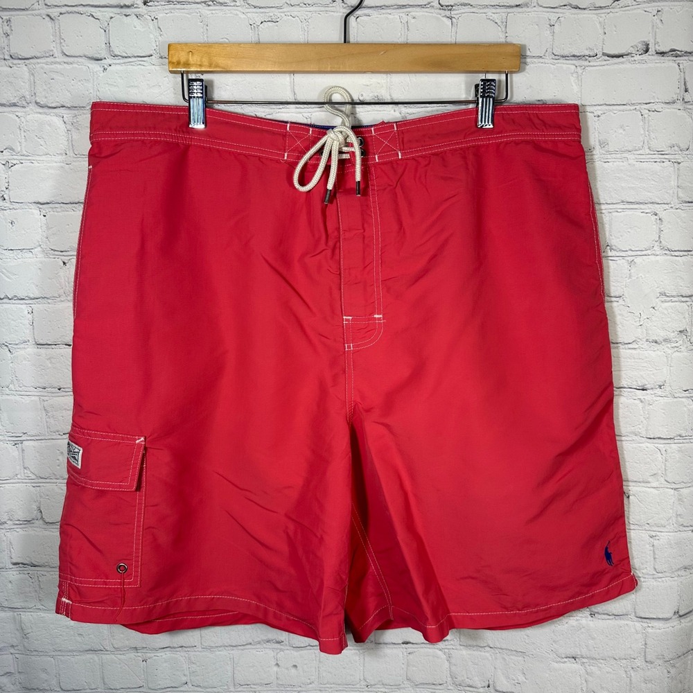 Polo Ralph Lauren Mens Red Swim Trunks 3XB Cargo Pocket Board Shorts Pony Logo‎